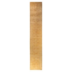 Traditional Mogul Hand Knotted Wool Ivory Runner 