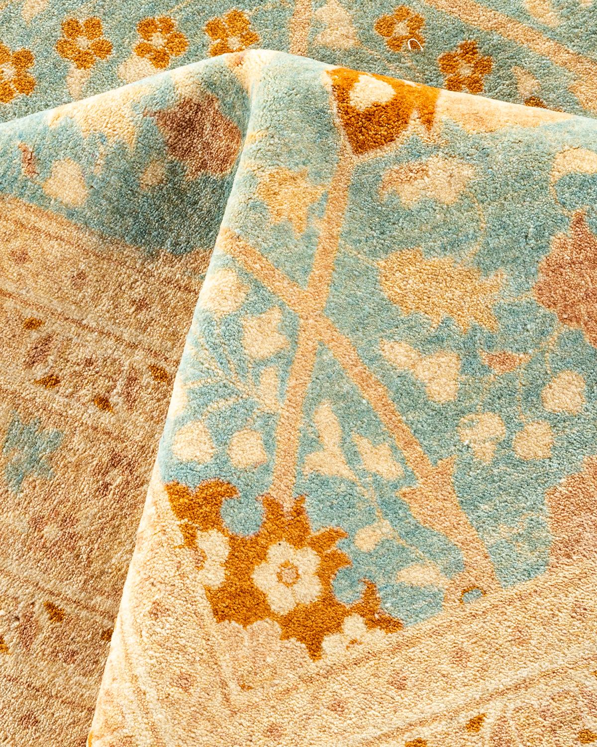 Traditional Mogul Hand Knotted Wool Light Blue Area Rug For Sale 2