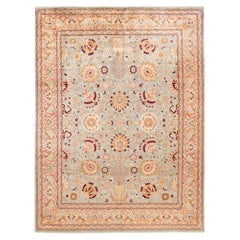 Traditional Mogul Hand Knotted Wool Light Blue Area Rug