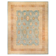 Traditional Mogul Hand Knotted Wool Light Blue Area Rug 