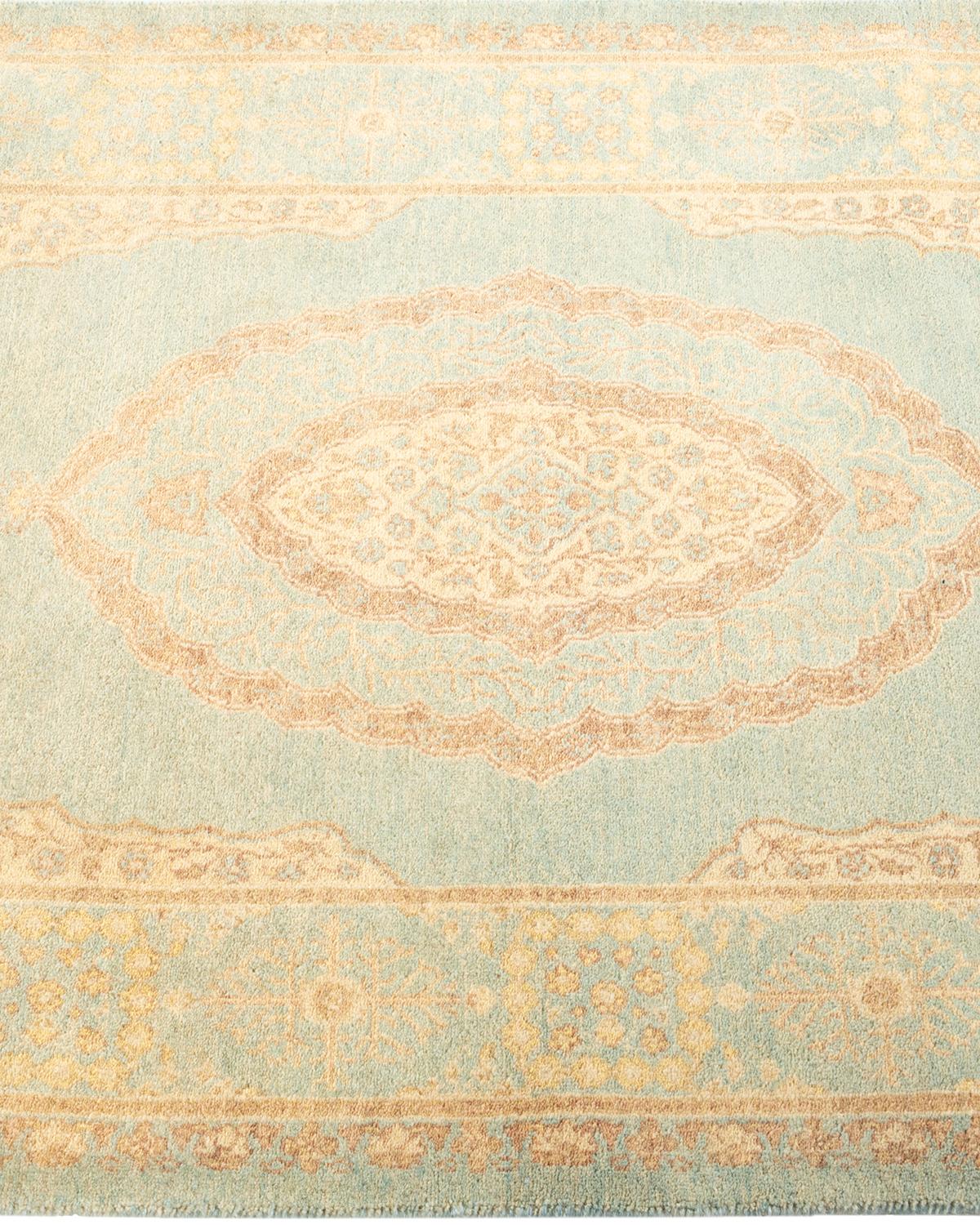 Traditional Mogul Hand Knotted Wool Light Blue Runner  In New Condition For Sale In Norwalk, CT
