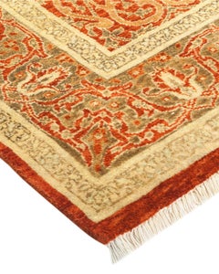 Traditional Mogul Hand Knotted Wool Orange Area Rug