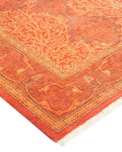 Traditional Mogul Hand Knotted Wool Orange Area Rug