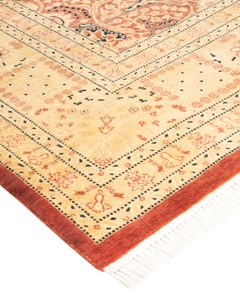Traditional Mogul Hand Knotted Wool Orange Area Rug