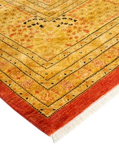 Traditional Mogul Hand Knotted Wool Orange Area Rug