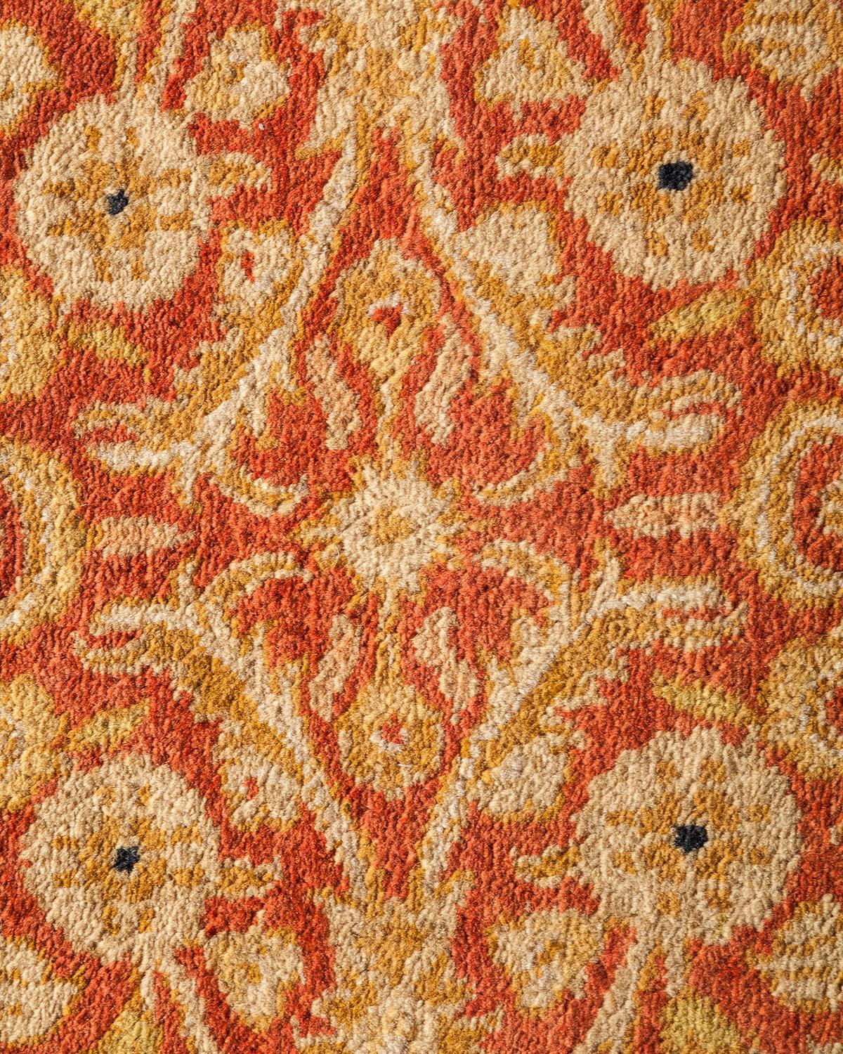 Pakistani Traditional Mogul Hand Knotted Wool Orange Area Rug For Sale