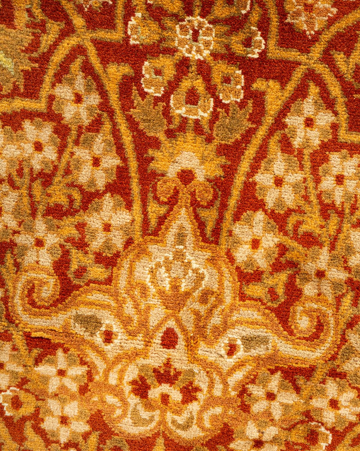 Pakistano Tappeto tradizionale Mogul in lana annodata a mano di colore arancione in vendita