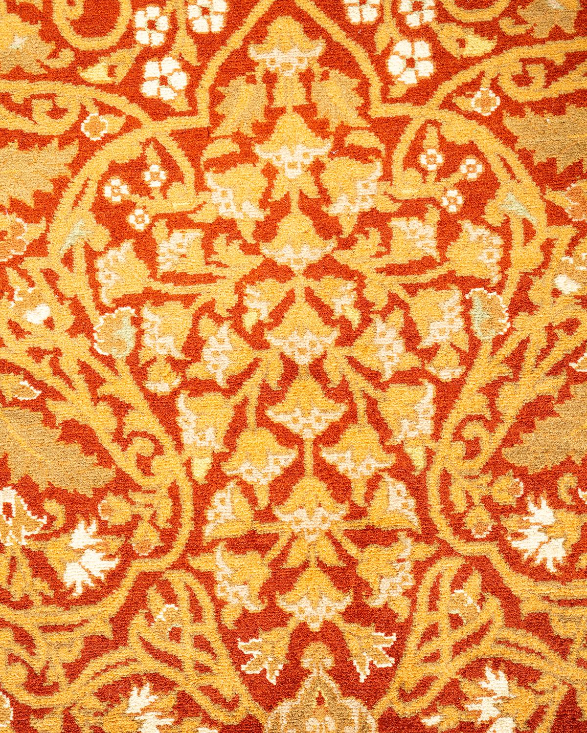 Pakistani Traditional Mogul Hand Knotted Wool Orange Area Rug  For Sale