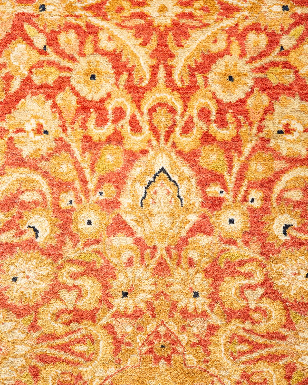 Pakistani Traditional Mogul Hand Knotted Wool Orange Area Rug  For Sale