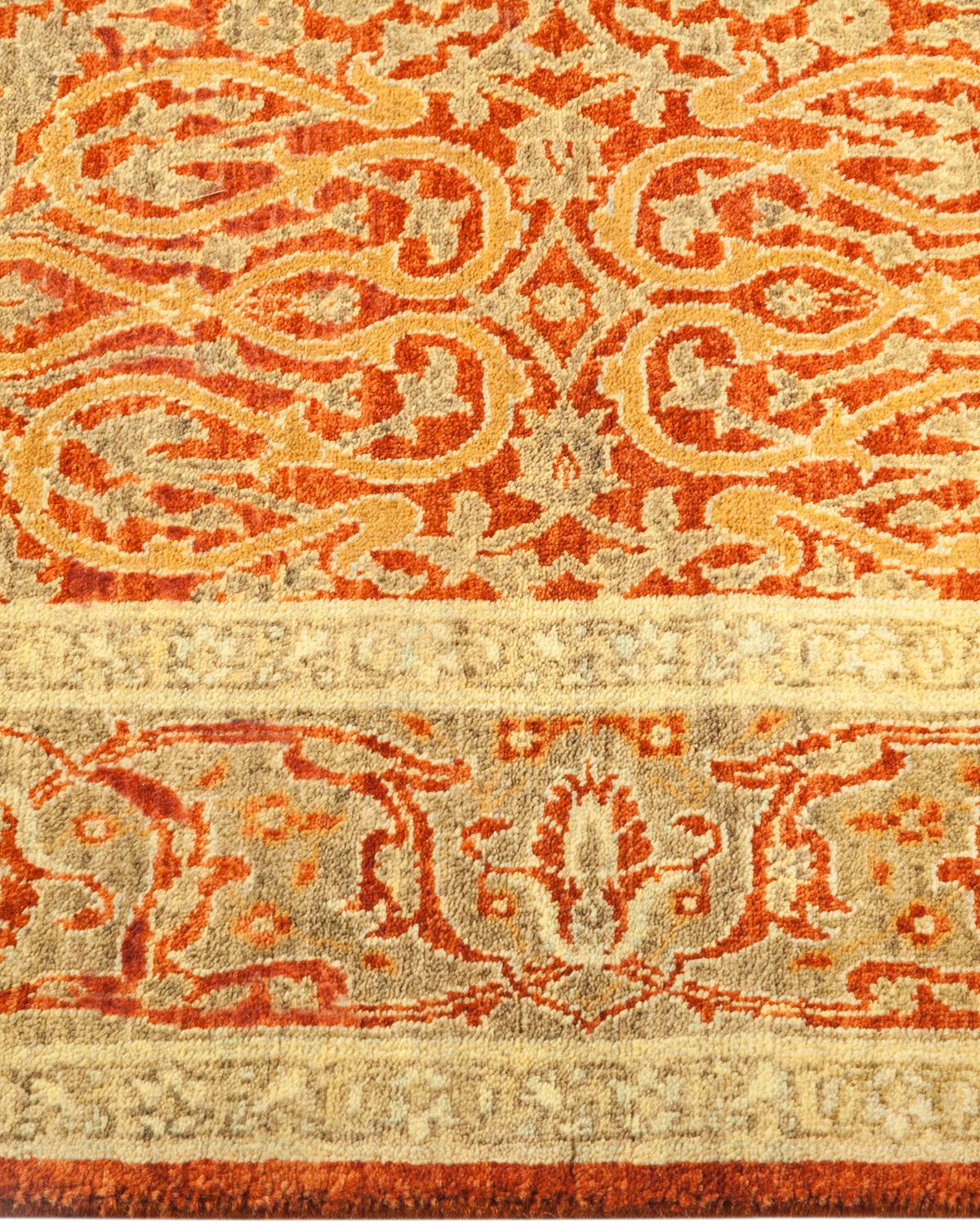 Traditional Mogul Hand Knotted Wool Orange Area Rug  In New Condition For Sale In Norwalk, CT