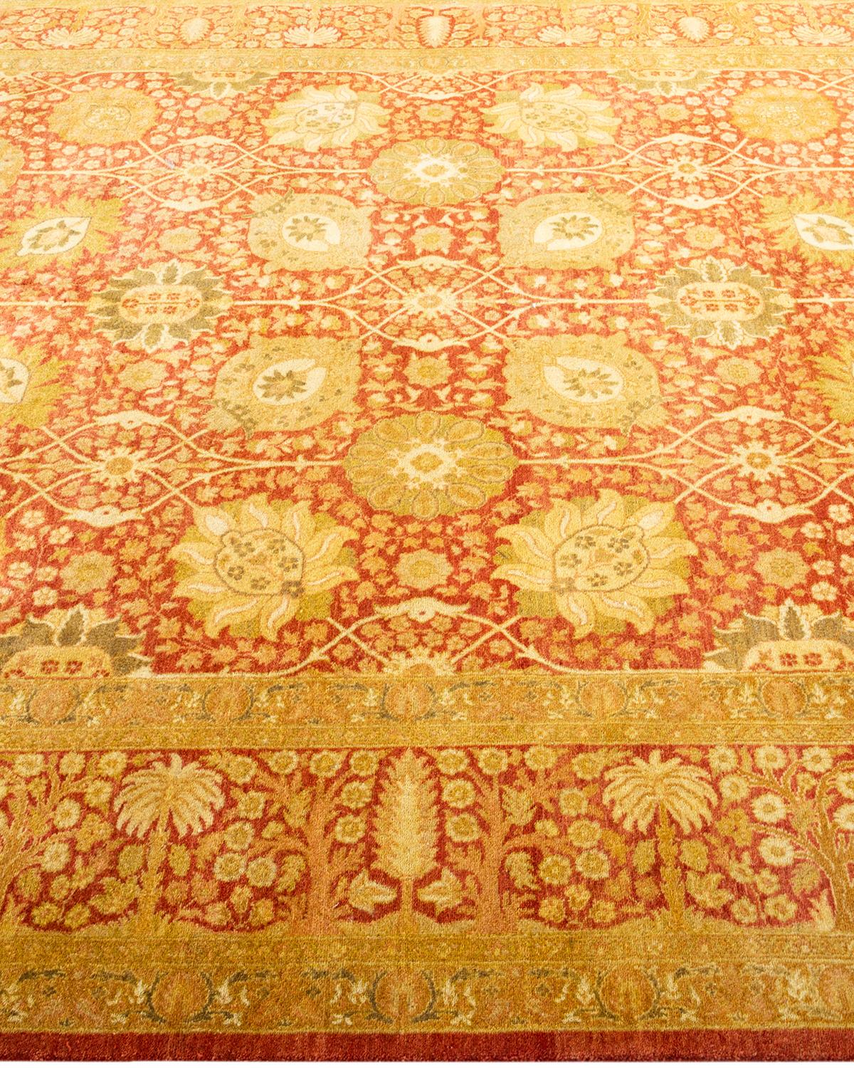 Traditional Mogul Hand Knotted Wool Orange Area Rug In New Condition For Sale In Norwalk, CT