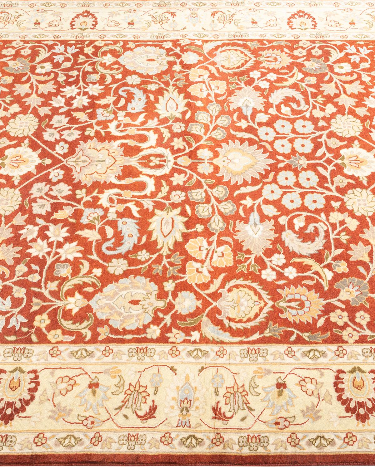 Traditional Mogul Hand Knotted Wool Orange Area Rug In New Condition For Sale In Norwalk, CT