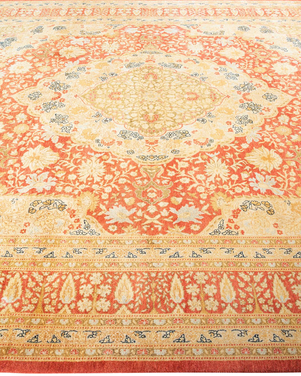 Traditional Mogul Hand Knotted Wool Orange Area Rug  In New Condition For Sale In Norwalk, CT