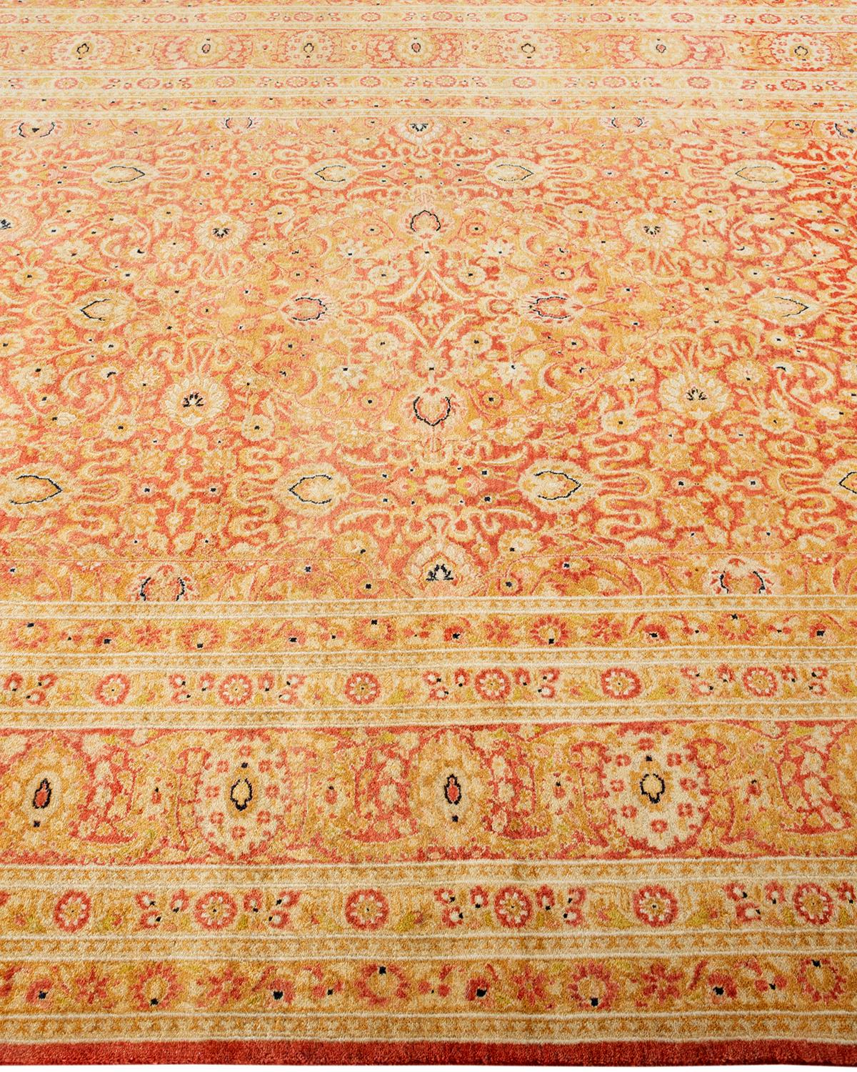 Traditional Mogul Hand Knotted Wool Orange Area Rug  In New Condition For Sale In Norwalk, CT