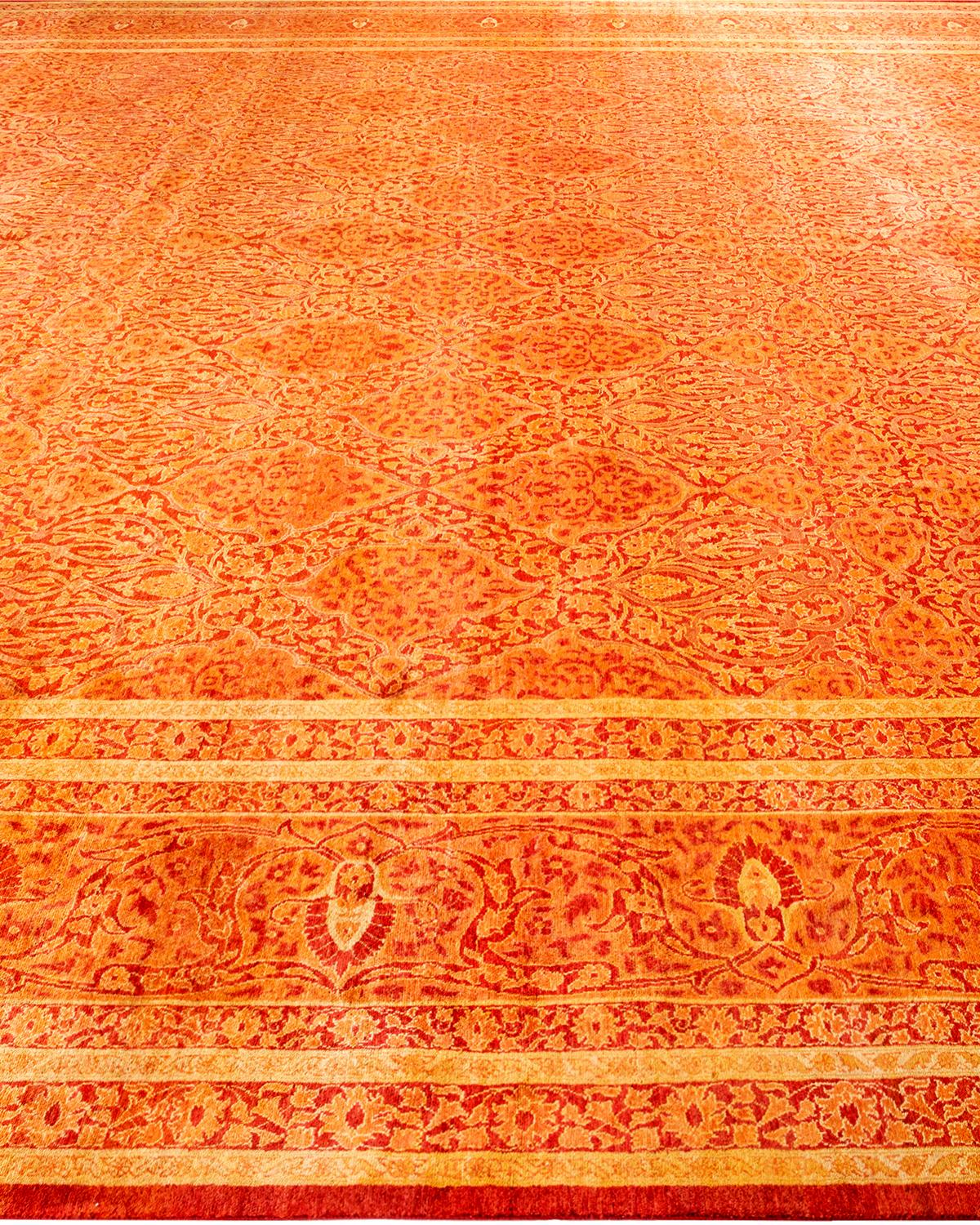 Traditional Mogul Hand Knotted Wool Orange Area Rug In New Condition For Sale In Norwalk, CT