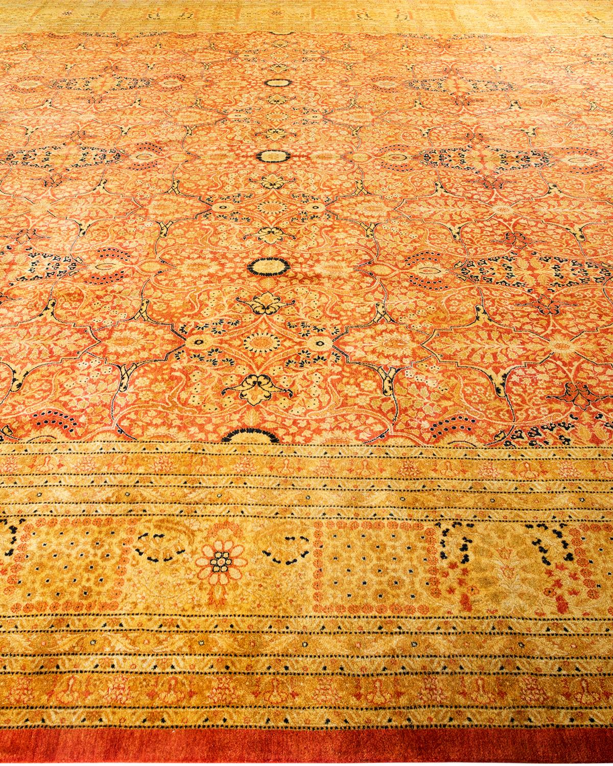 Traditional Mogul Hand Knotted Wool Orange Area Rug In New Condition For Sale In Norwalk, CT