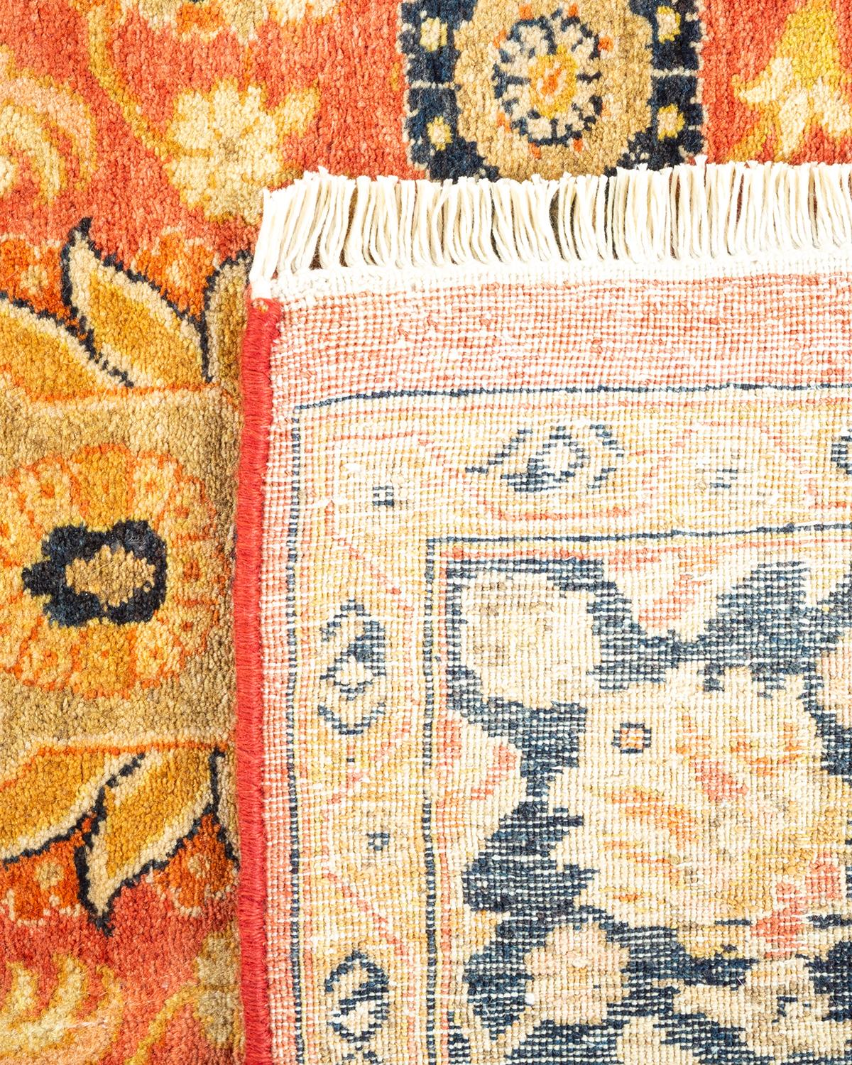 Contemporary Traditional Mogul Hand Knotted Wool Orange Area Rug For Sale