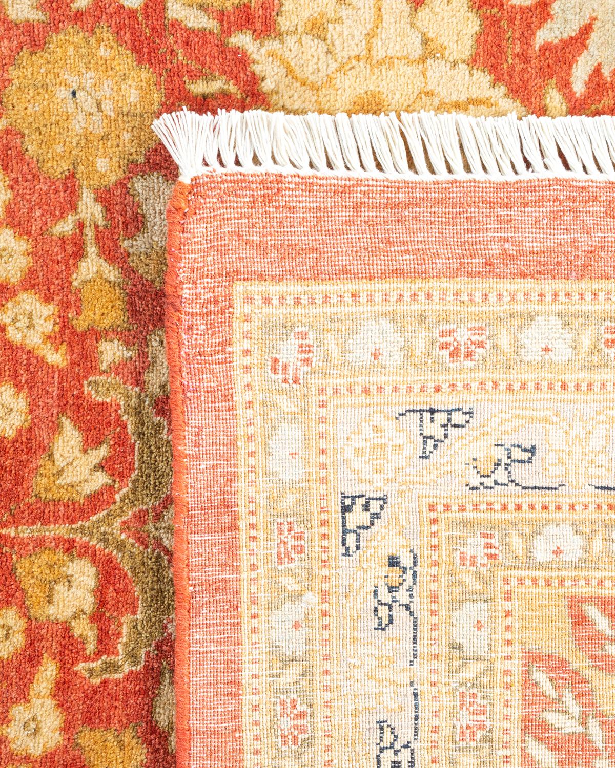 Contemporary Traditional Mogul Hand Knotted Wool Orange Area Rug For Sale