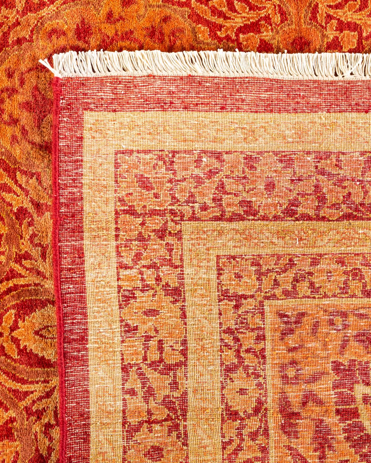Traditioneller handgeknüpfter Mogul-Teppich aus orangefarbener Wolle (21. Jahrhundert und zeitgenössisch) im Angebot