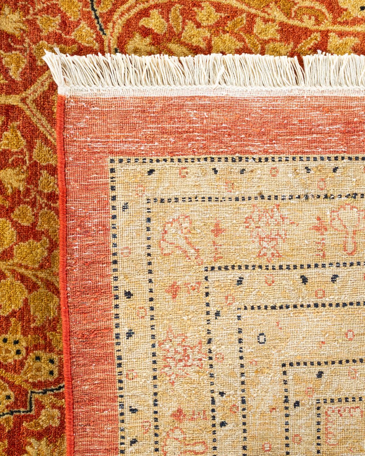Traditioneller handgeknüpfter Mogul-Teppich aus orangefarbener Wolle (21. Jahrhundert und zeitgenössisch) im Angebot