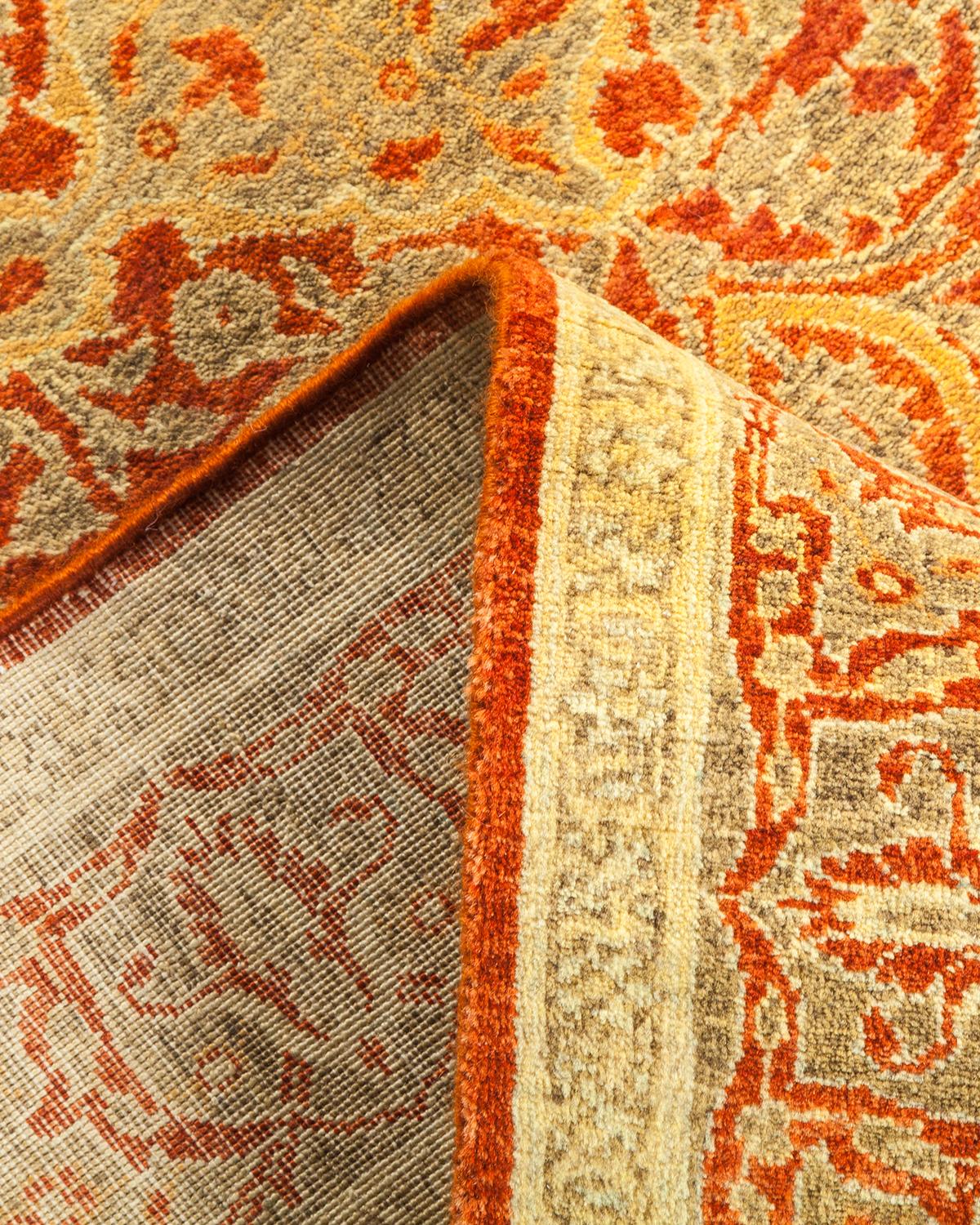 Traditional Mogul Hand Knotted Wool Orange Area Rug  For Sale 1