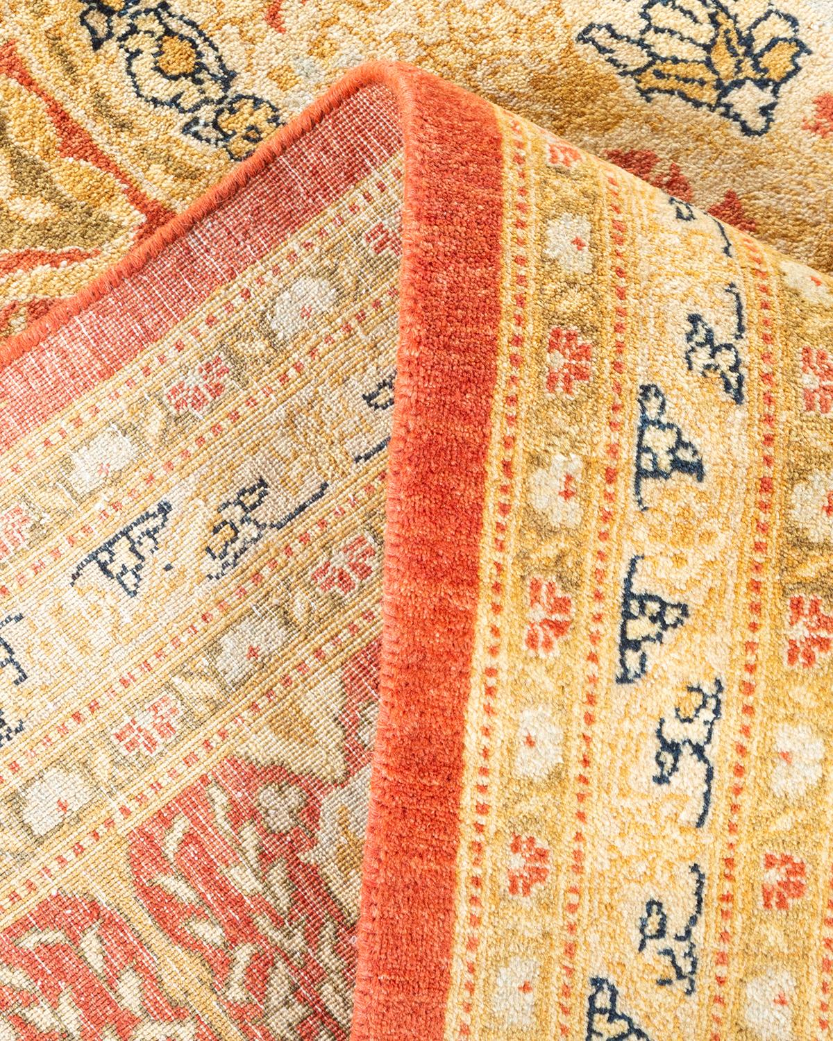 Traditional Mogul Hand Knotted Wool Orange Area Rug For Sale 1