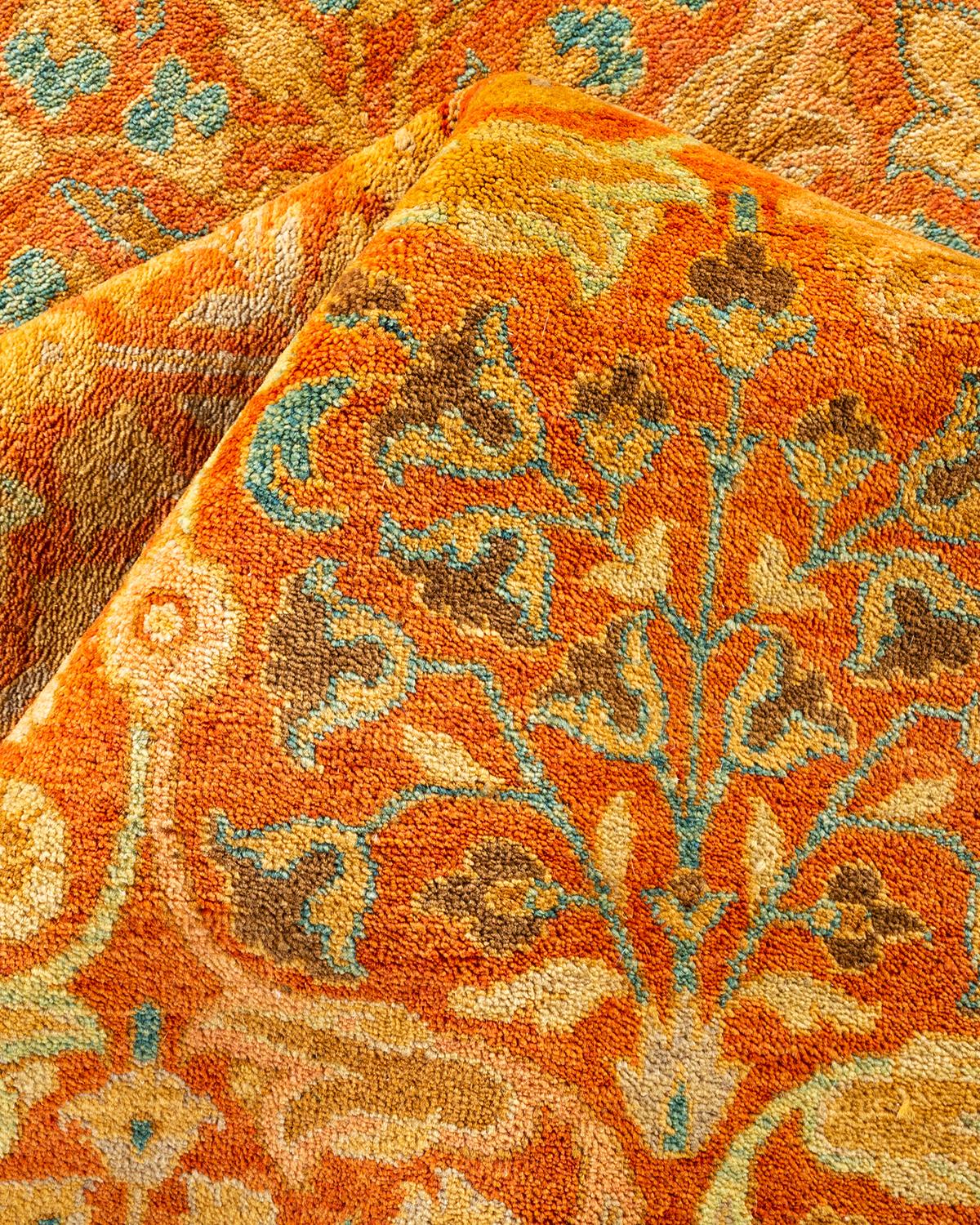 Traditional Mogul Hand Knotted Wool Orange Area Rug For Sale 2