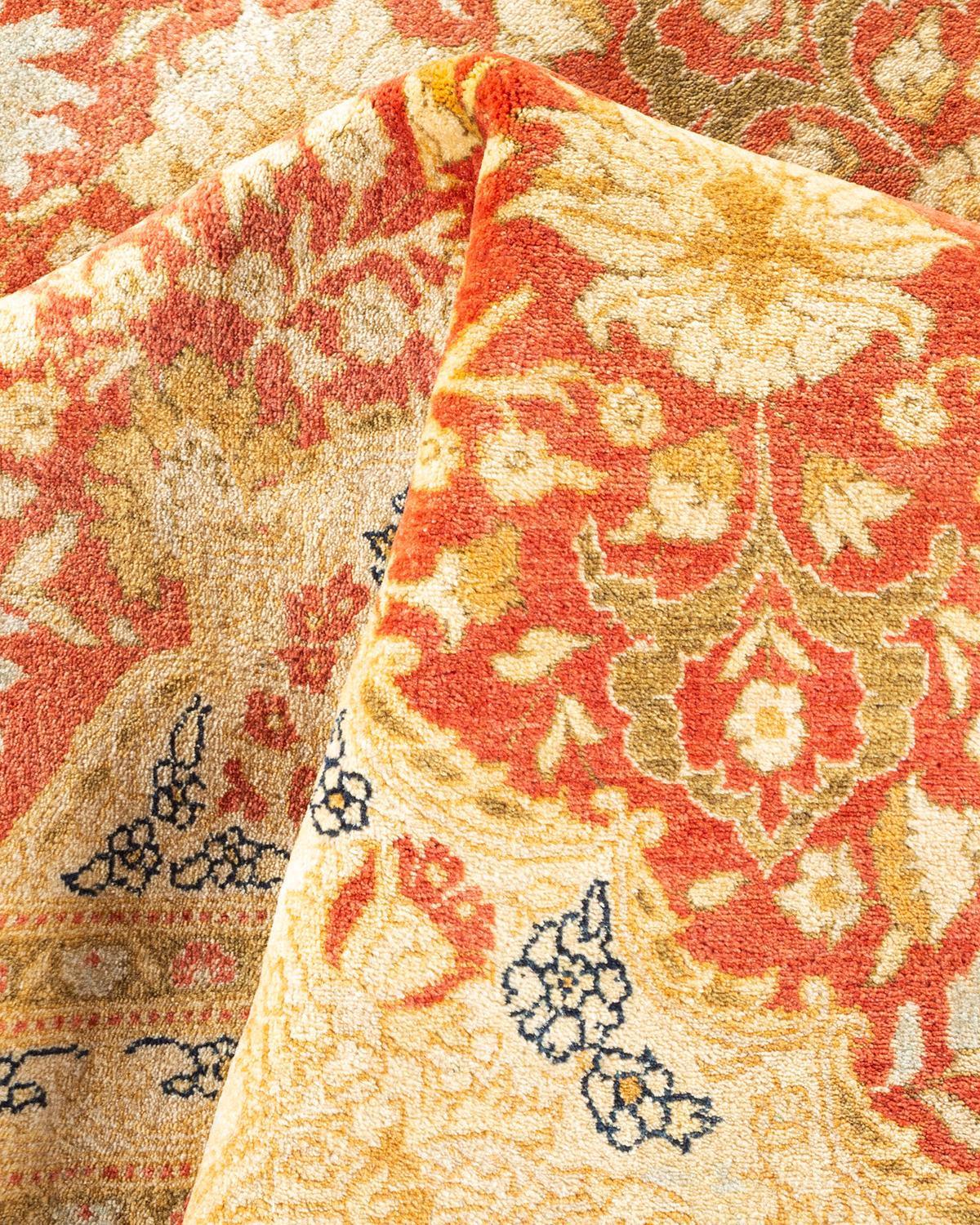 Traditional Mogul Hand Knotted Wool Orange Area Rug For Sale 2