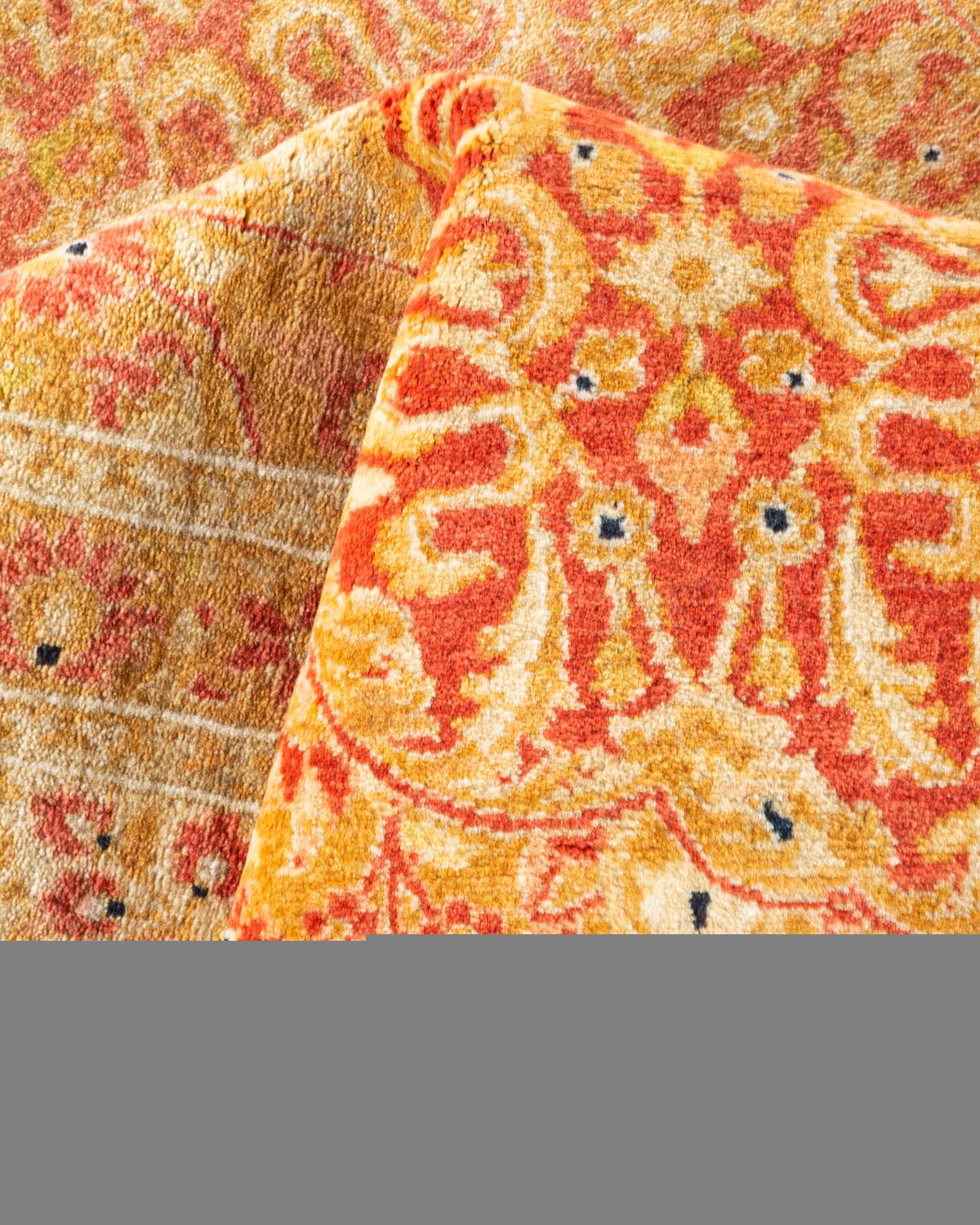 Traditional Mogul Hand Knotted Wool Orange Area Rug  For Sale 2
