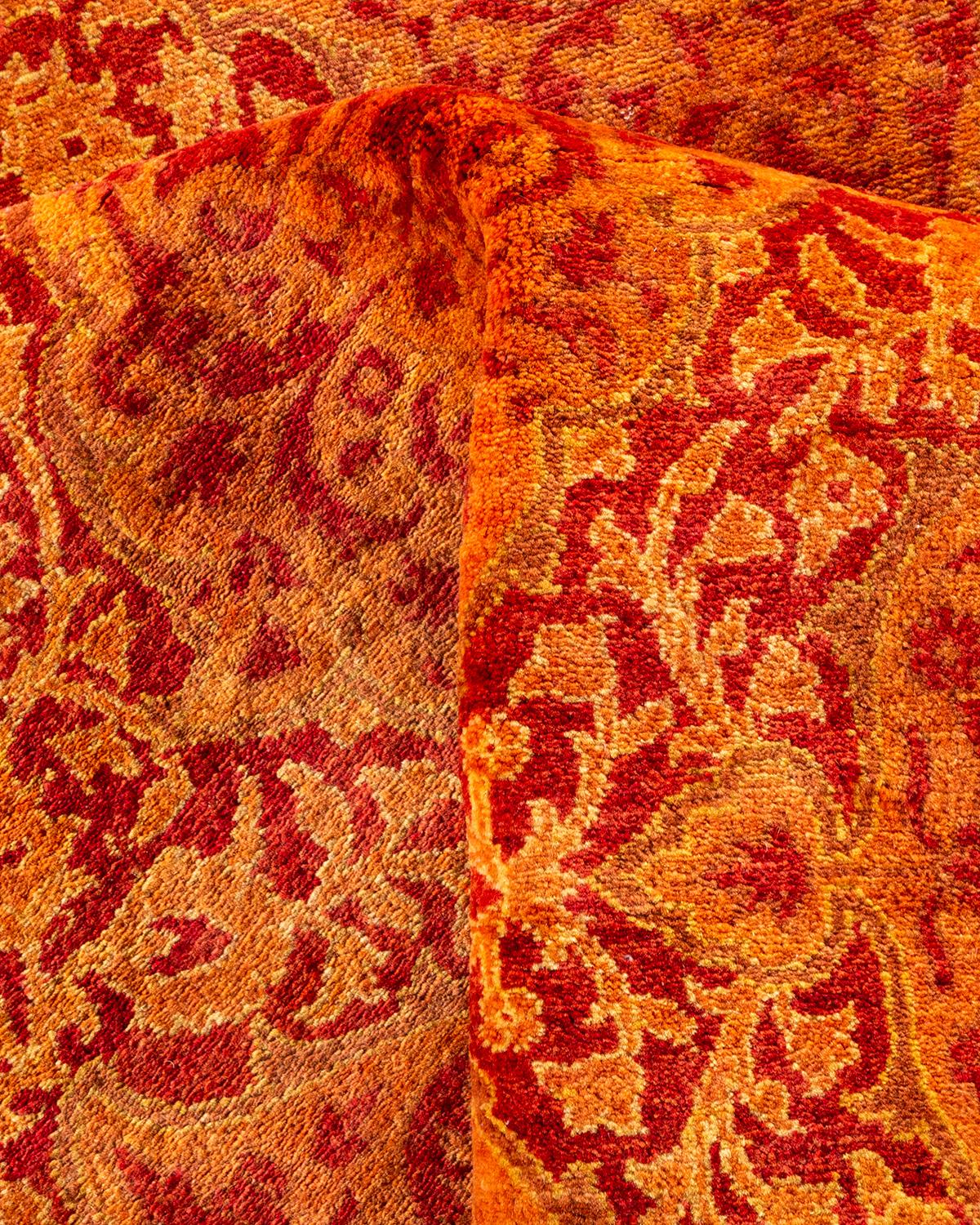 Traditioneller handgeknüpfter Mogul-Teppich aus orangefarbener Wolle im Angebot 2