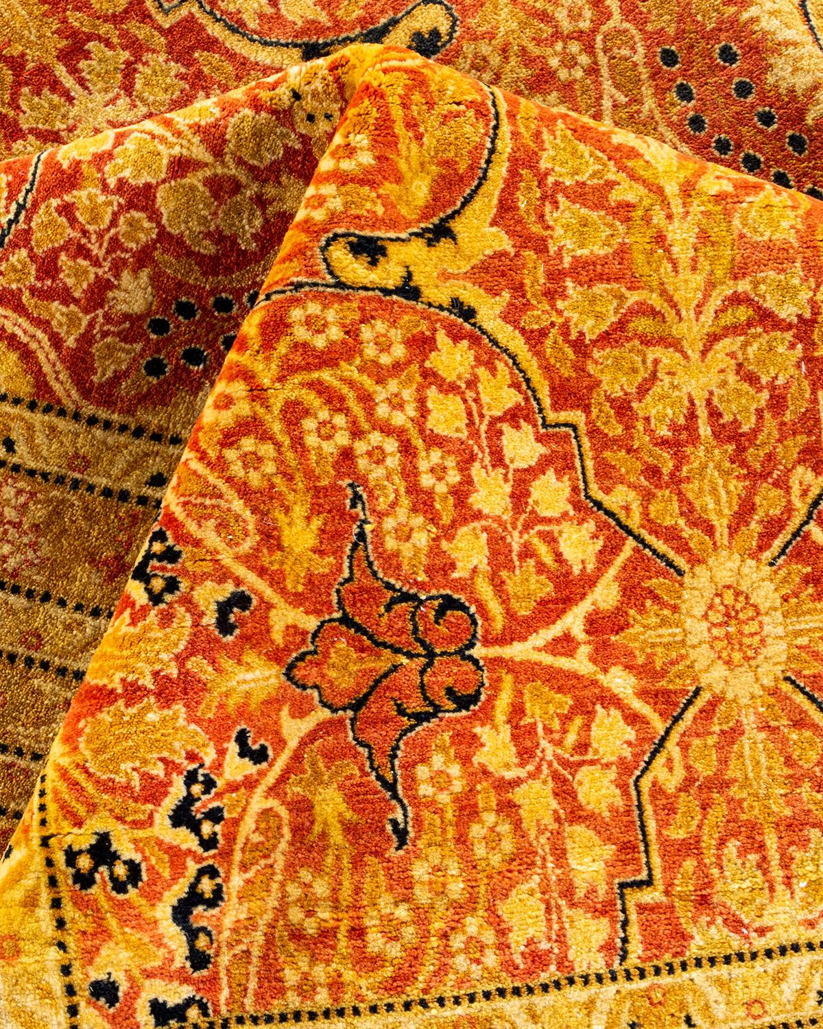 Traditioneller handgeknüpfter Mogul-Teppich aus orangefarbener Wolle im Angebot 2