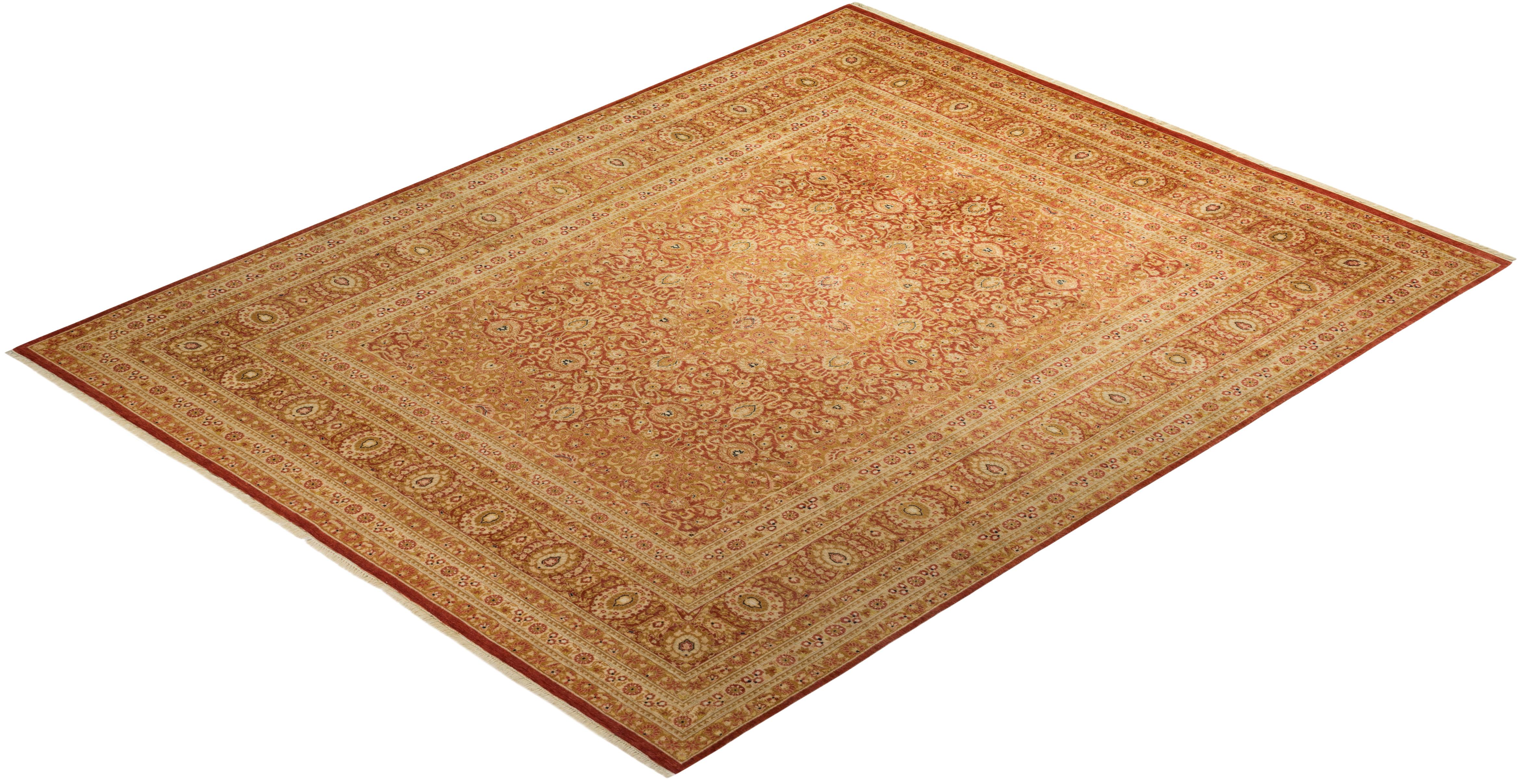 Traditional Mogul Hand Knotted Wool Orange Area Rug For Sale 3