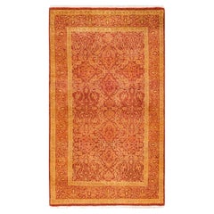 Traditioneller handgeknüpfter Mogul-Teppich aus orangefarbener Wolle