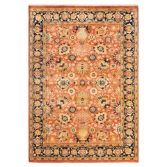 Traditioneller handgeknüpfter Mogul-Teppich aus orangefarbener Wolle