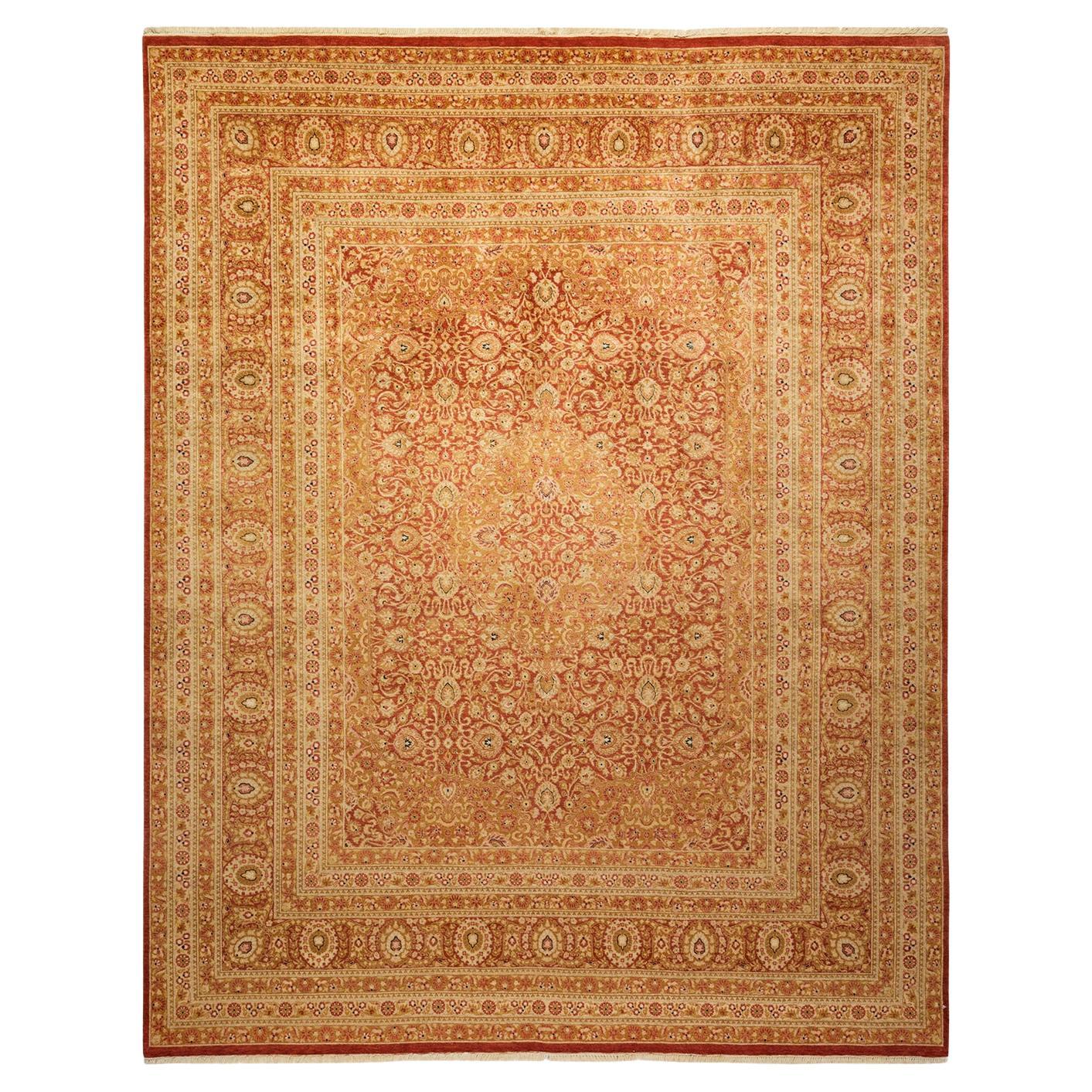 Traditional Mogul Hand Knotted Wool Orange Area Rug