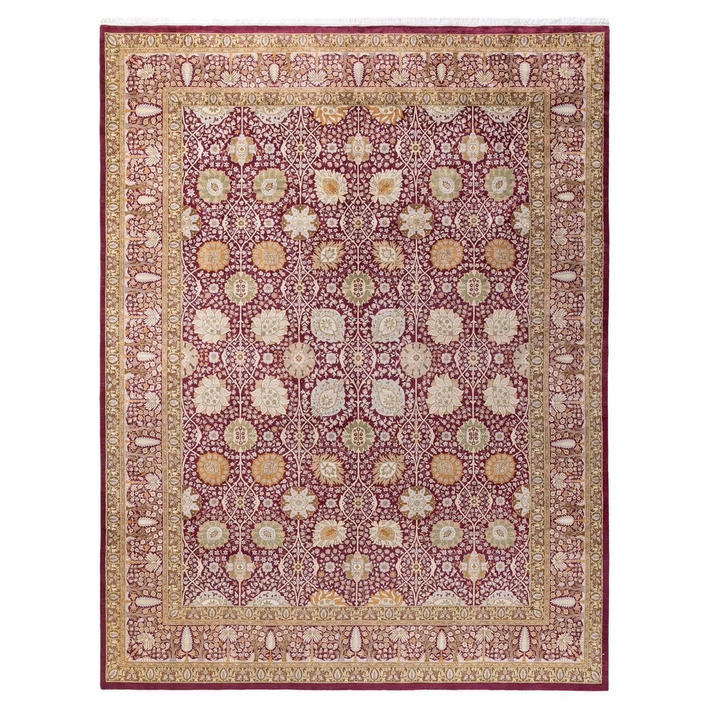 Traditional Mogul Hand Knotted Wool Orange Area Rug  For Sale