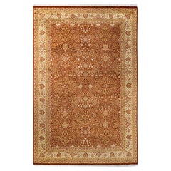 Traditional Mogul Hand Knotted Wool Orange Area Rug 