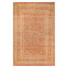 Traditional Mogul Hand Knotted Wool Orange Area Rug 