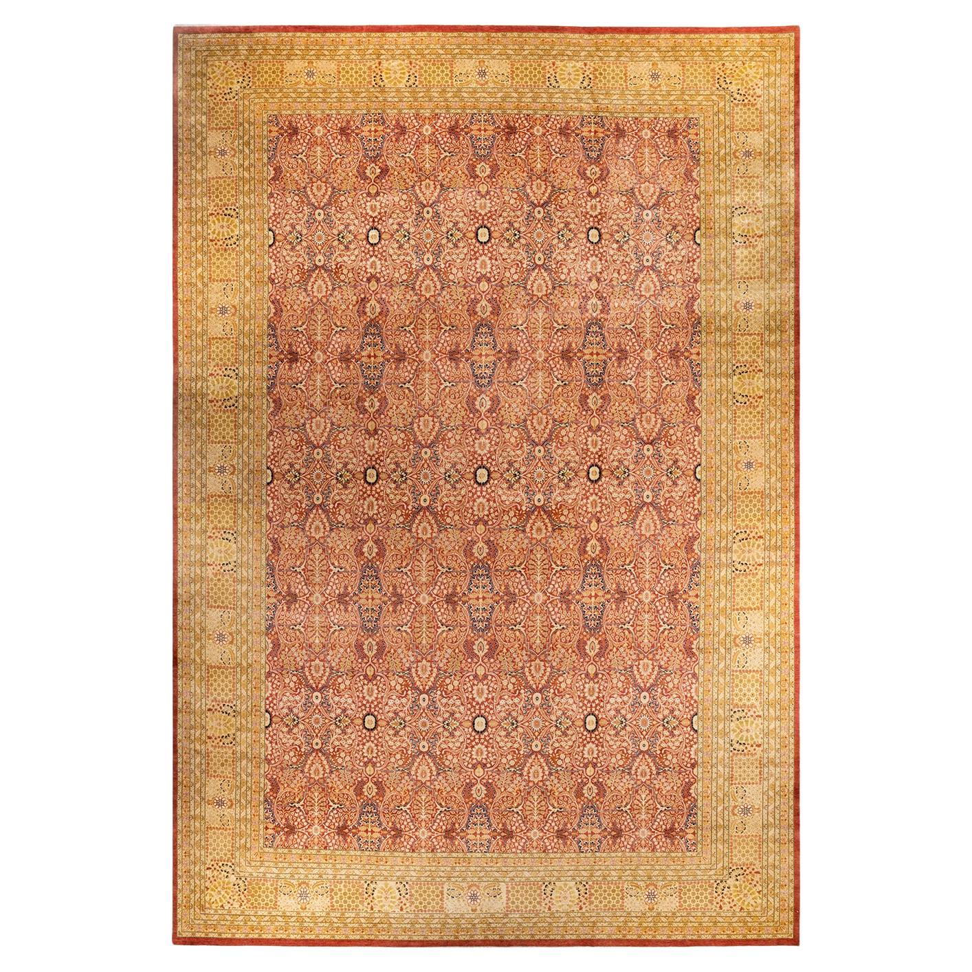 Traditional Mogul Hand Knotted Wool Orange Area Rug