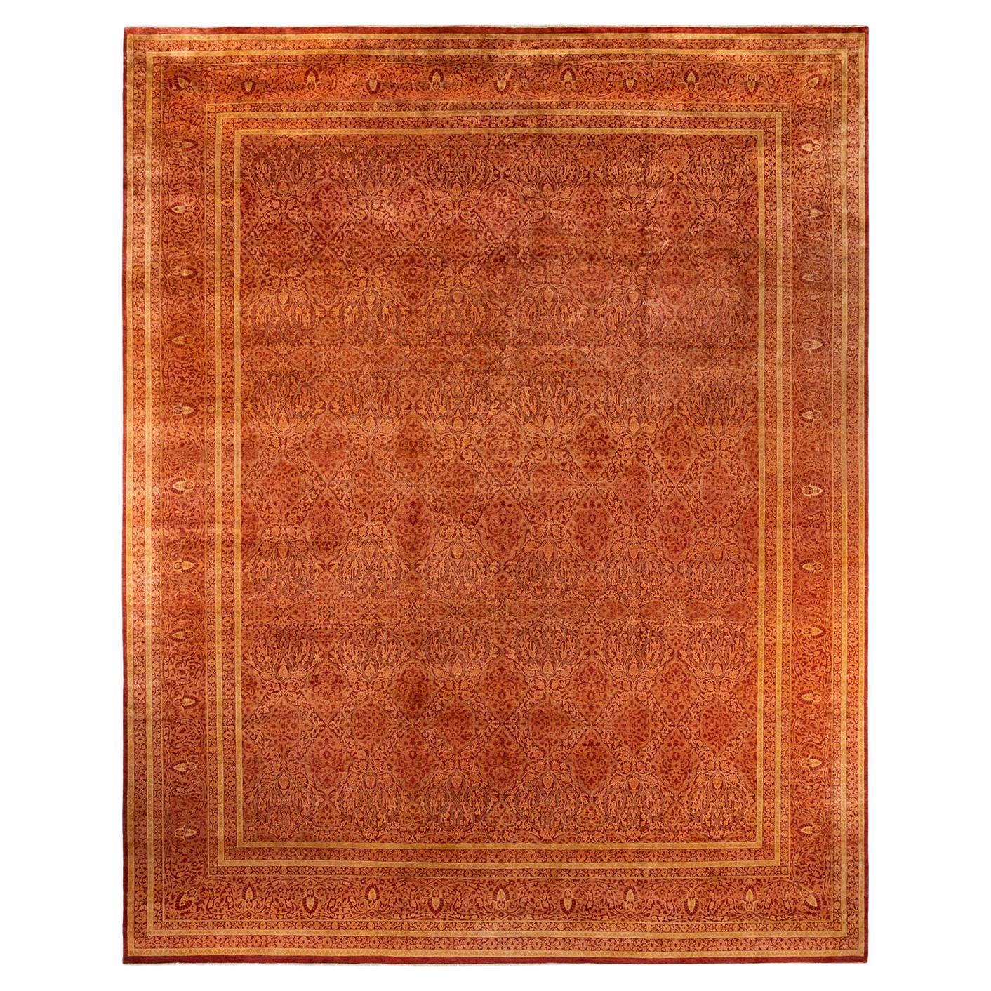 Traditioneller handgeknüpfter Mogul-Teppich aus orangefarbener Wolle im Angebot