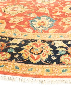 Traditional Mogul Hand Knotted Wool Orange Round Area Rug