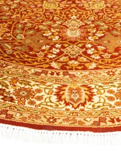 Traditional Mogul Hand Knotted Wool Orange Round Area Rug