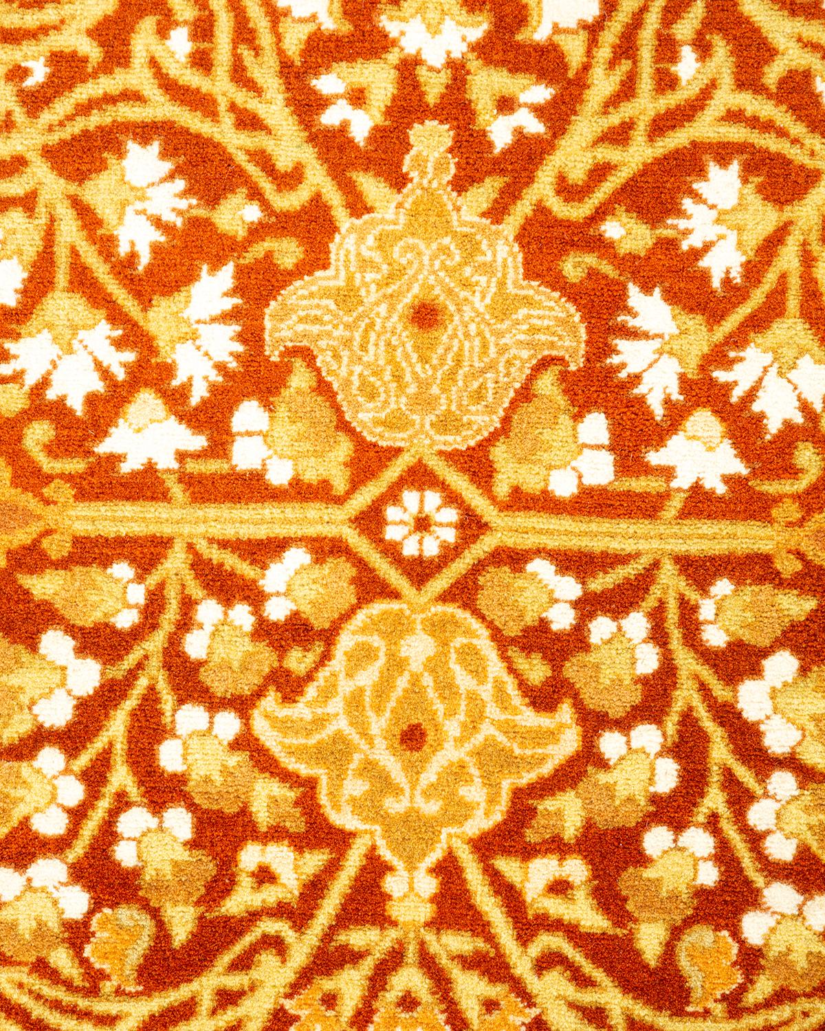 Traditioneller handgeknüpfter, runder Mogul-Teppich aus orangefarbener Wolle (Pakistanisch) im Angebot