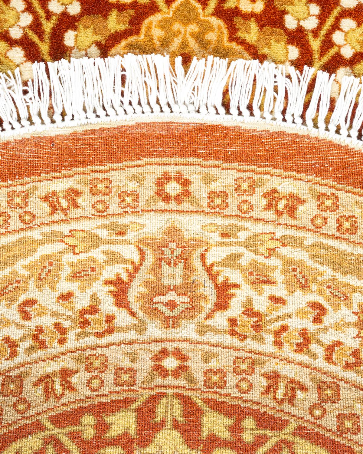 Traditioneller handgeknüpfter, runder Mogul-Teppich aus orangefarbener Wolle (21. Jahrhundert und zeitgenössisch) im Angebot