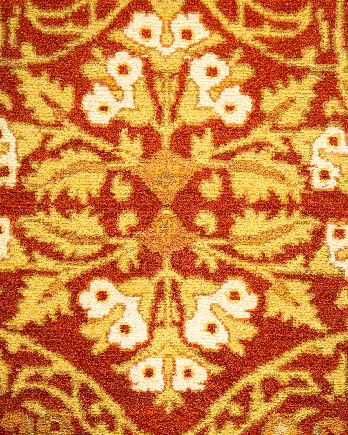 Pakistani Traditional Mogul Hand Knotted Wool Orange Runner For Sale