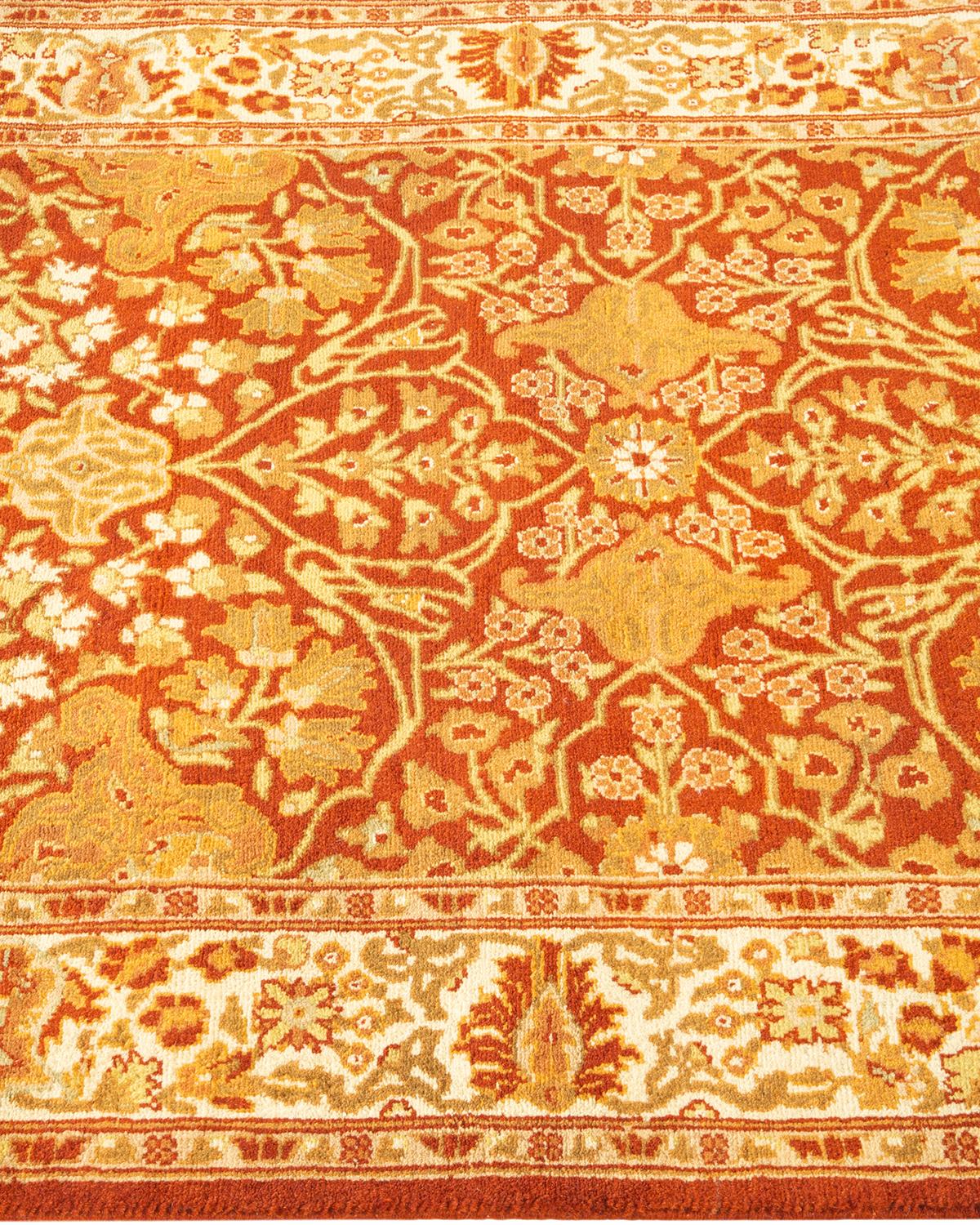 Traditional Mogul Hand Knotted Wool Orange Runner In New Condition For Sale In Norwalk, CT
