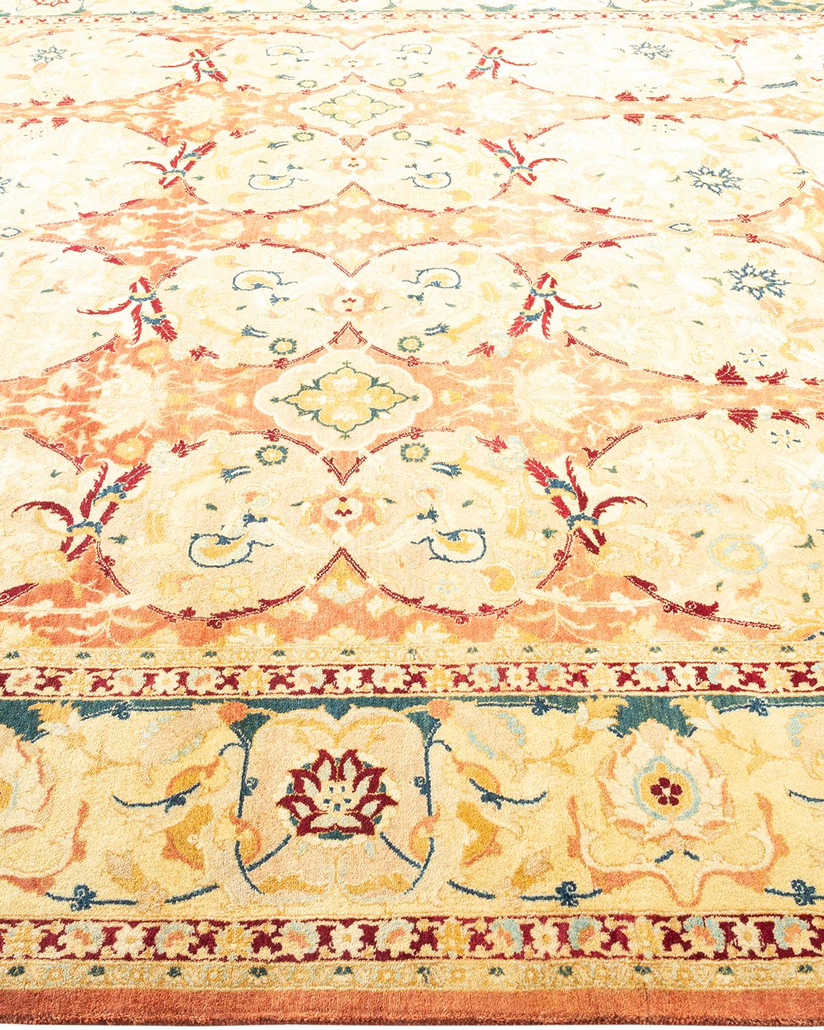 Traditional Mogul Hand Knotted Wool Pink Area Rug In New Condition For Sale In Norwalk, CT