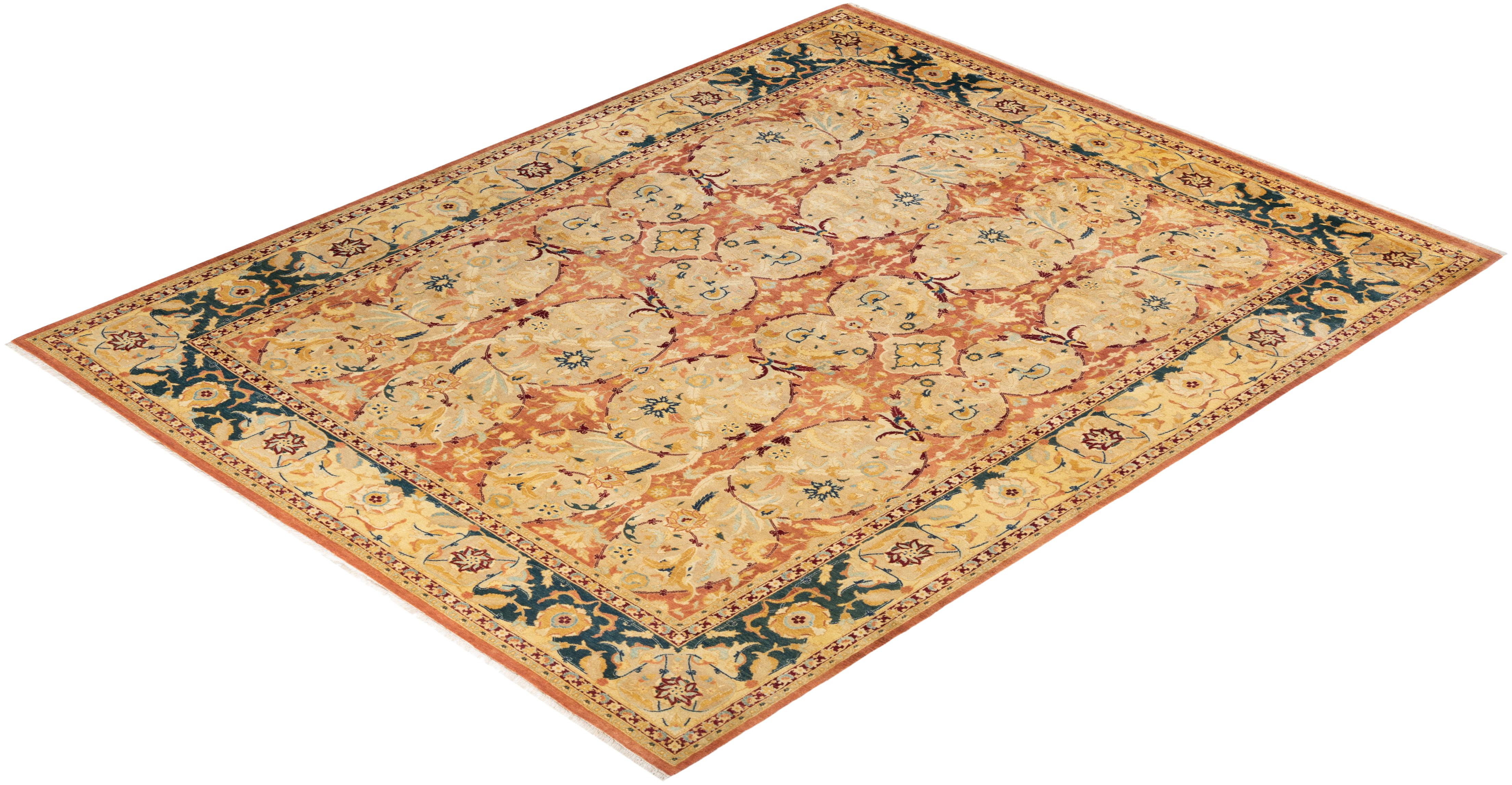 Traditional Mogul Hand Knotted Wool Pink Area Rug For Sale 3
