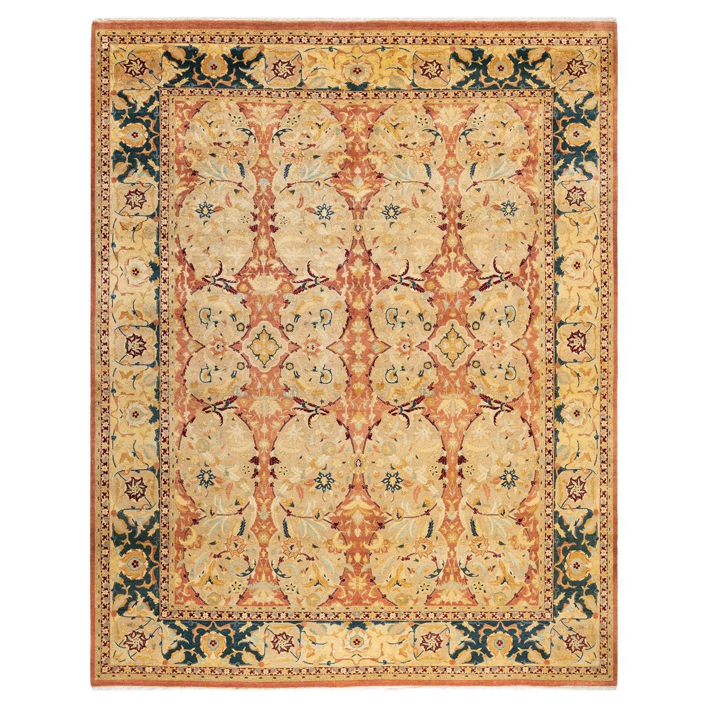 Traditional Mogul Hand Knotted Wool Pink Area Rug For Sale