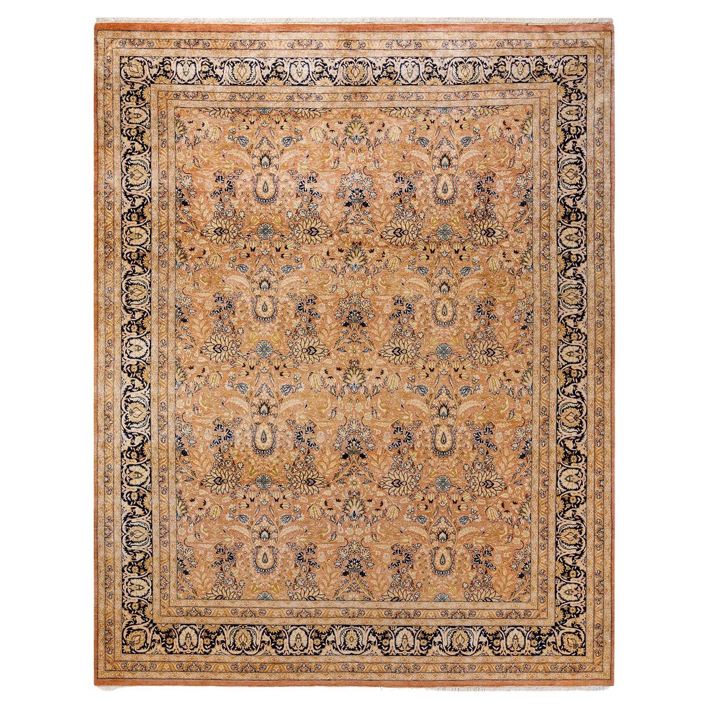 Traditional Mogul Hand Knotted Wool Pink Area Rug  For Sale